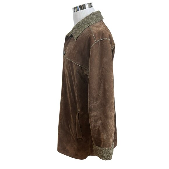 Ted Affleck XL Coat Jacket Suede Leather Brown Tan Faux Shearling Western Cowboy - Picture 3 of 7